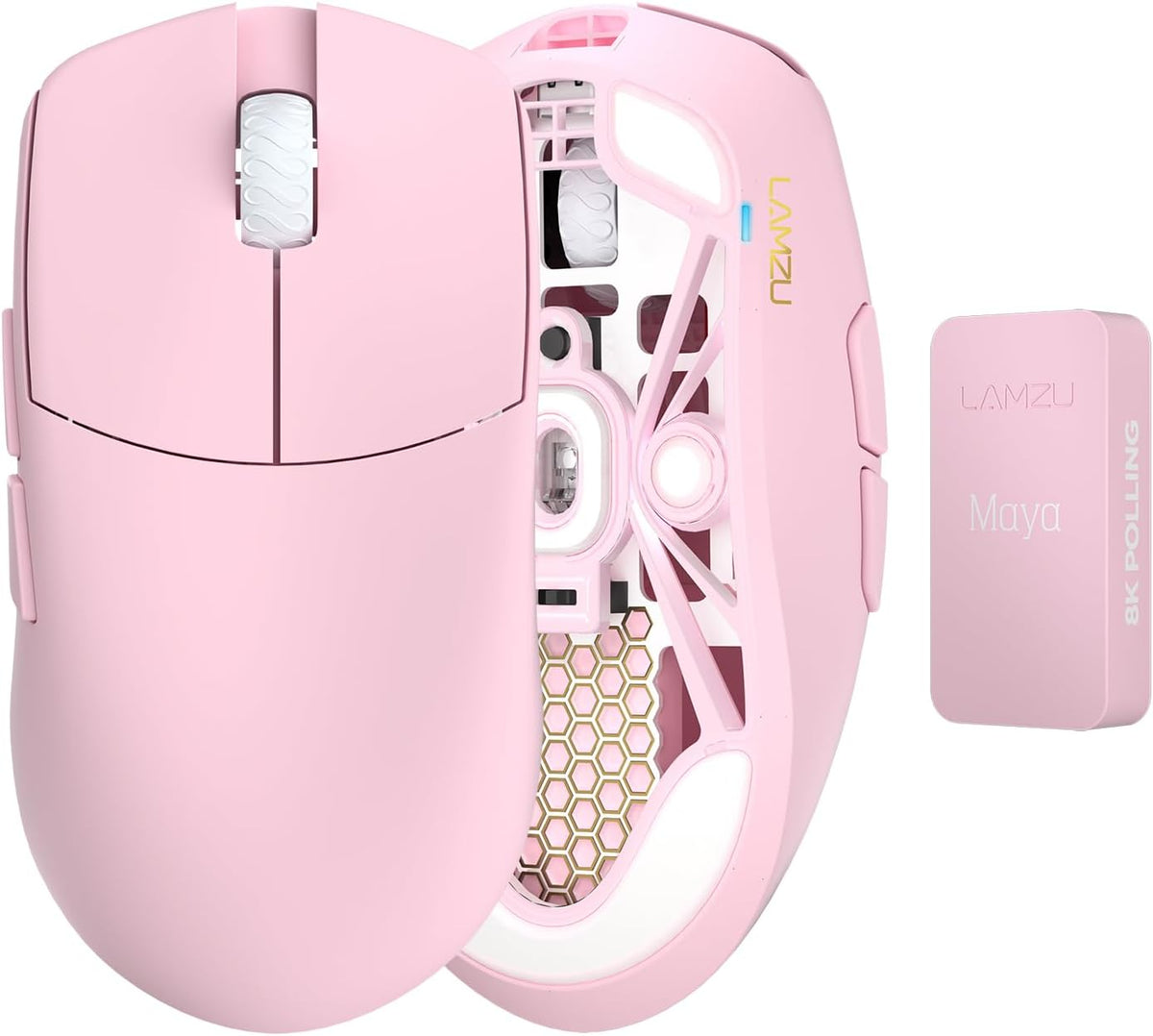 Lamzu Maya Champion Edition Wireless Gaming Mouse, Ultra-Lightweight 45g, Optical Switch, Golden TTC Dust-Proof Encoder, Pixart PAW 3950 IC, 8K Compatible, for Small Hand Users(Purple Shadow)