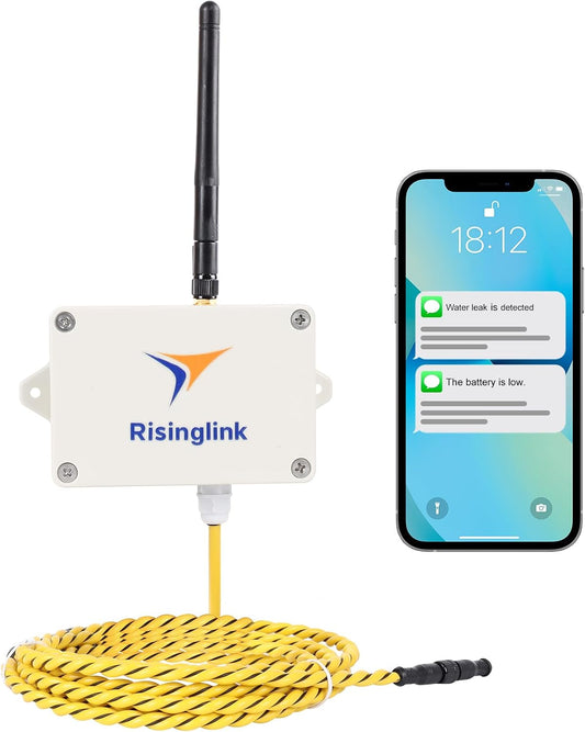 WiFi Water Leak Detector with 6.5 ft Sensing Cable, Whole-Area Leak Detection, Text Message, Email & Audible Alerts, Battery Powered