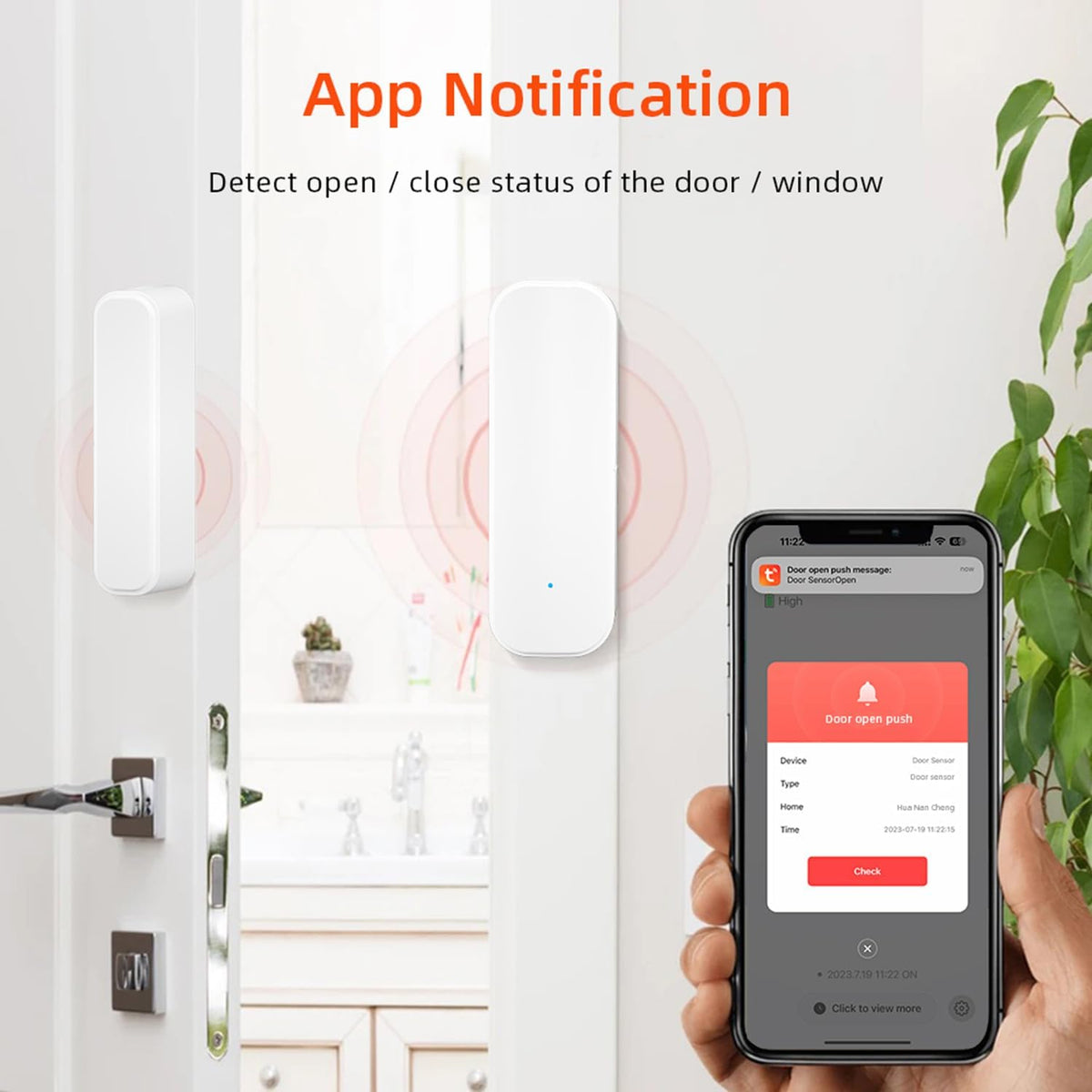 WiFi Door Sensor: Smart Window Contact Sensor with App Alert Notification, Door Open Detector for Home Security, Compatible with Alexa/Google Assistant, No Hub Required, Batteries Included (4Pack)
