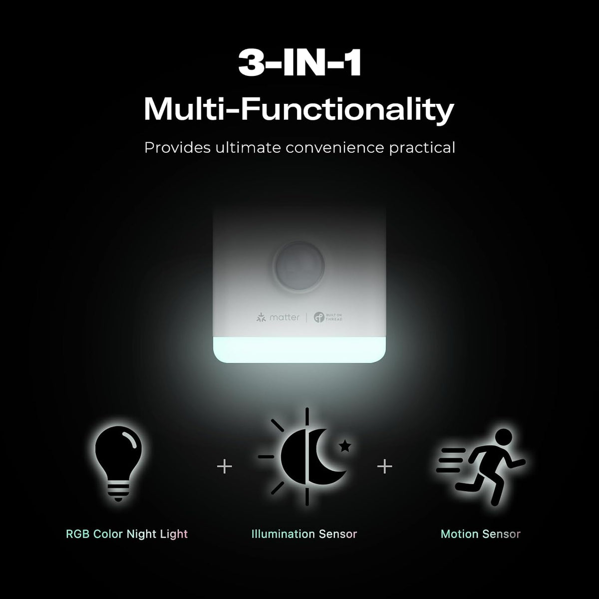 THIRDREALITY Smart Night Light-T,Support Matter Over Thread,3-in-1 RGB Color Night Light with Motion & Illumination Sensor,Local Control,Work with Home Assistant,Apple Home,Alexa,Google Home&Homey