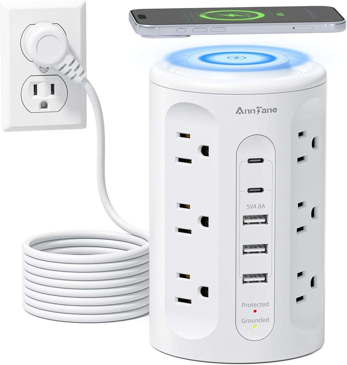 Power Strip Tower with USB Ports, 6.5 FT Extension Cord with Multiple Outlets (12AC+3A+2C) for Home Office Desk College Dorm Room Supplies