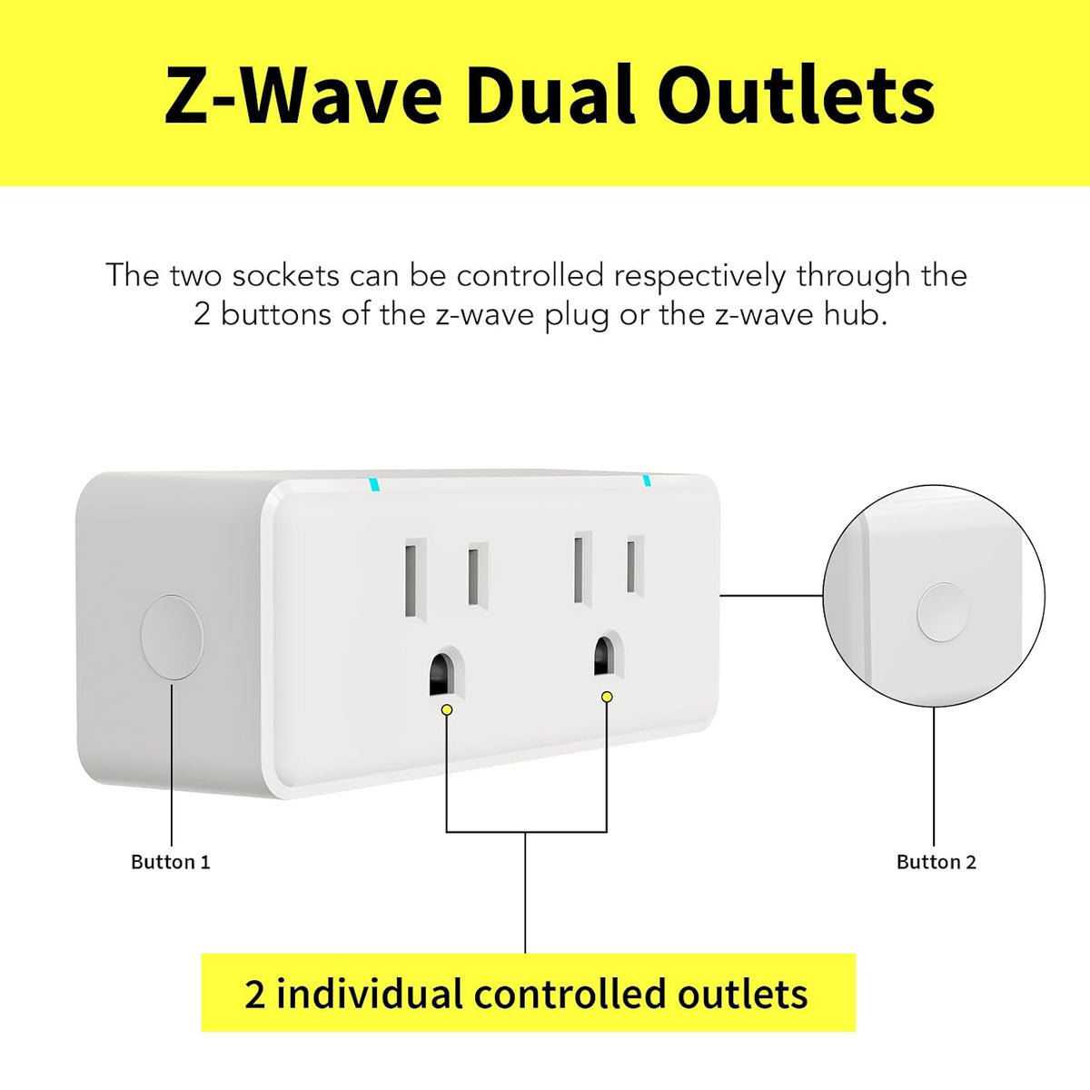 Minoston 800 Series Zwave Dual Outlet Plug, On/Off Z-Wave Repeater Switch with 2 Individual Control Sockets, Hub Required, Z Wave LR Smart Plugs Compatible with SmartThings, Hubitat, Fibaro (MP26Z)
