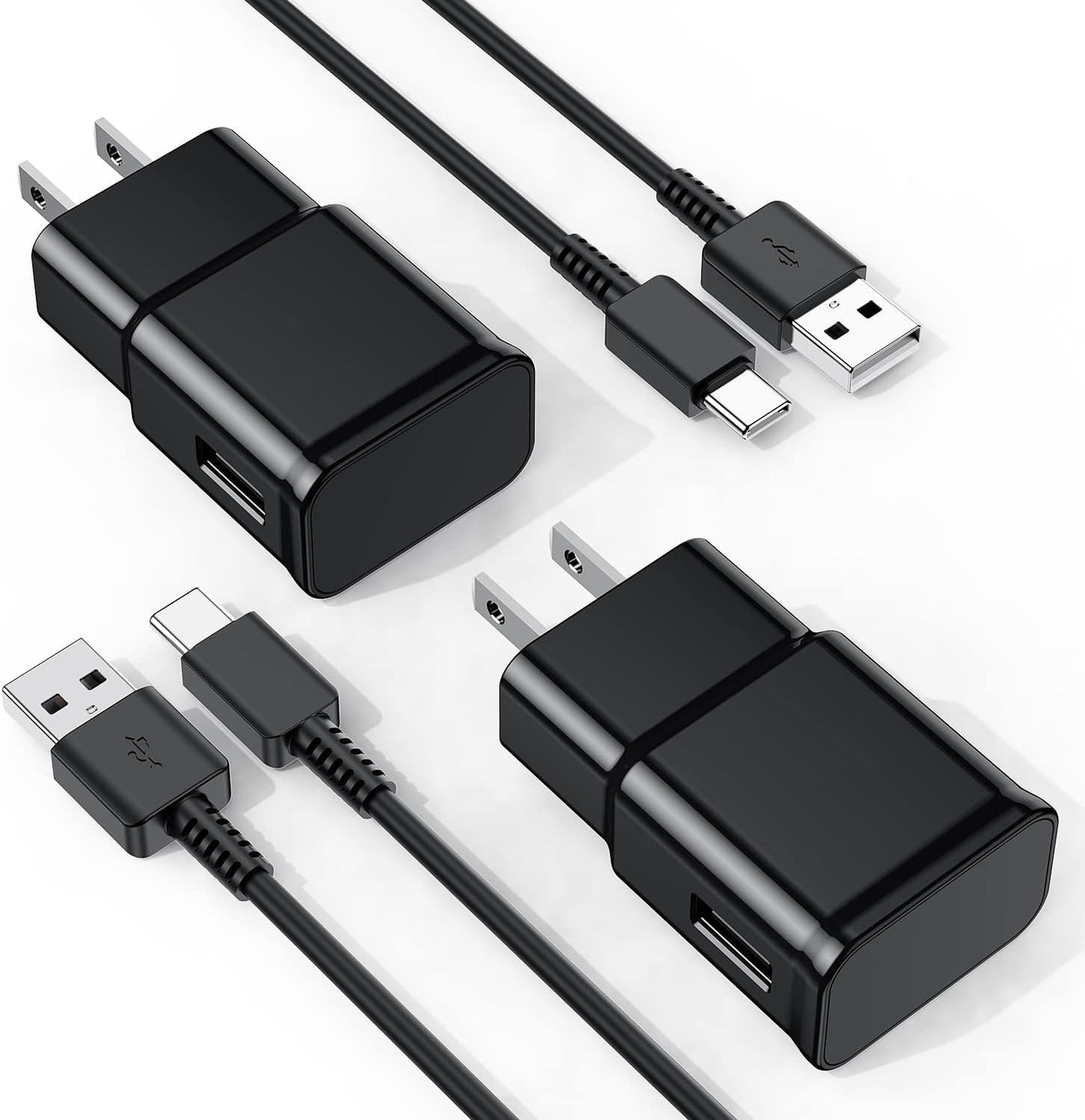 Samsung Galaxy S10/S9/S8 2 Pack Adaptive Charger with USB-C Cable 6FT Black | USB Type-C fast charging cables for Galaxy S10e/S20/S21/Note 8/9/10/20/A70/A50/A51/A52/A42/A32/A13/A12 Ultra Plus, 6FT Black