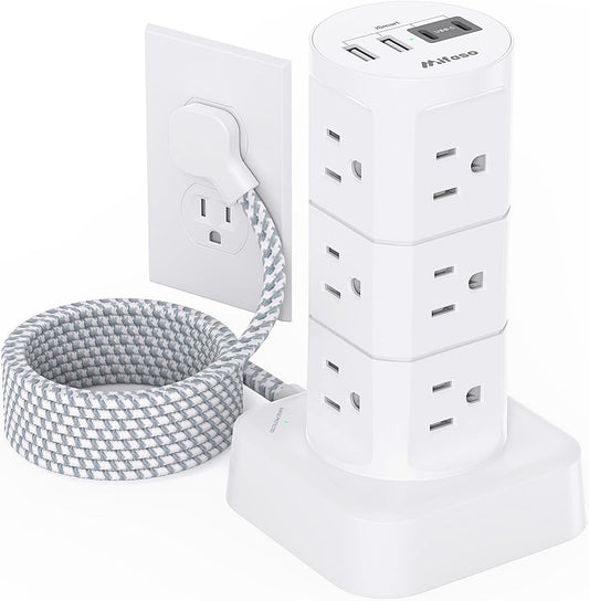 Power Strips with Surge Protection, Flat Plug Power Strip Tower | Charging Station 12 Outlets 4 USB Ports, 1080J 6Ft Extension Cord with Multiple Outlets, Office Supplies, Dorm Essentials
