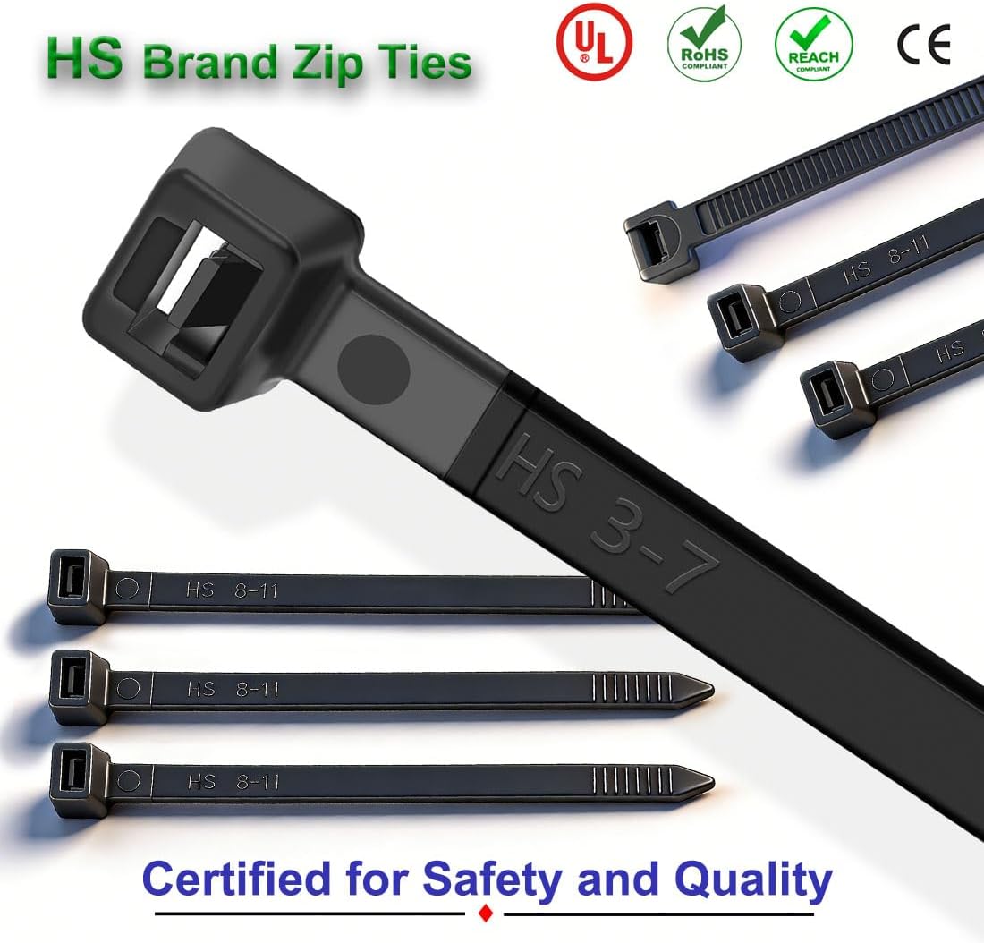 HS Extra Long Heavy Duty Zip Tie Straps (50 Pack) Thick 0.35 Inch Plastic Duct Zip Ties Heavy Duty 200 Pounds,Black Large Zip Ties 36 Inch for HVAC,Travel,Packaging,Vessel