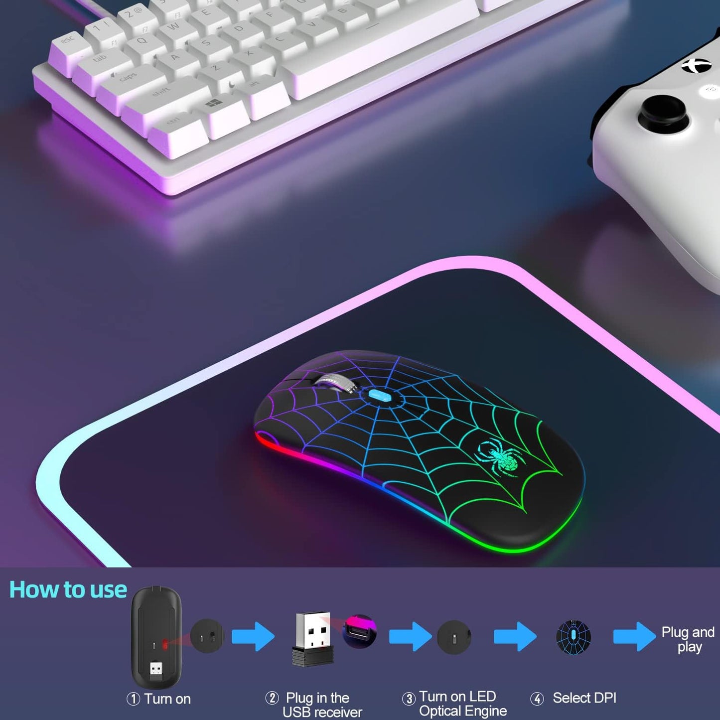 MMK for Wireless Mouse-Black | Led Mouse with USB and Type C Receiver, 3 Adjustable DPI Wireless Computer Mouse for Mac Book, Laptop, Desktop,Windows, PC