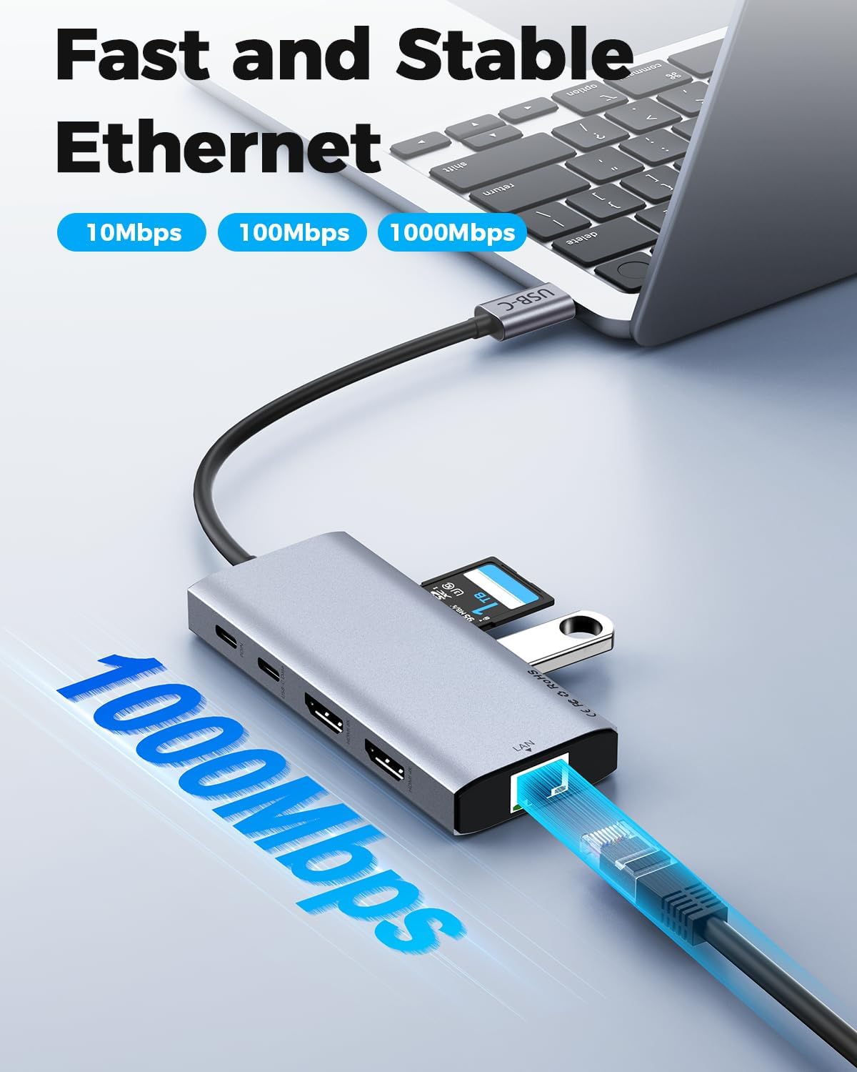 USB C Laptop Docking Station Dual HDMI Monitor 10in1 Dongle Type-C Hub Dock