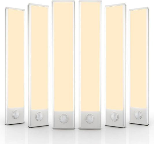 12 inch Under Cabinet Lighting, 6 Pack Motion Sensor Light Indoor Rechargeable Magnetic Closet Lights Battery Operated, Under Counter Lights for Kitchen, Wardrobe, Hallway, Stairs Warm White Light