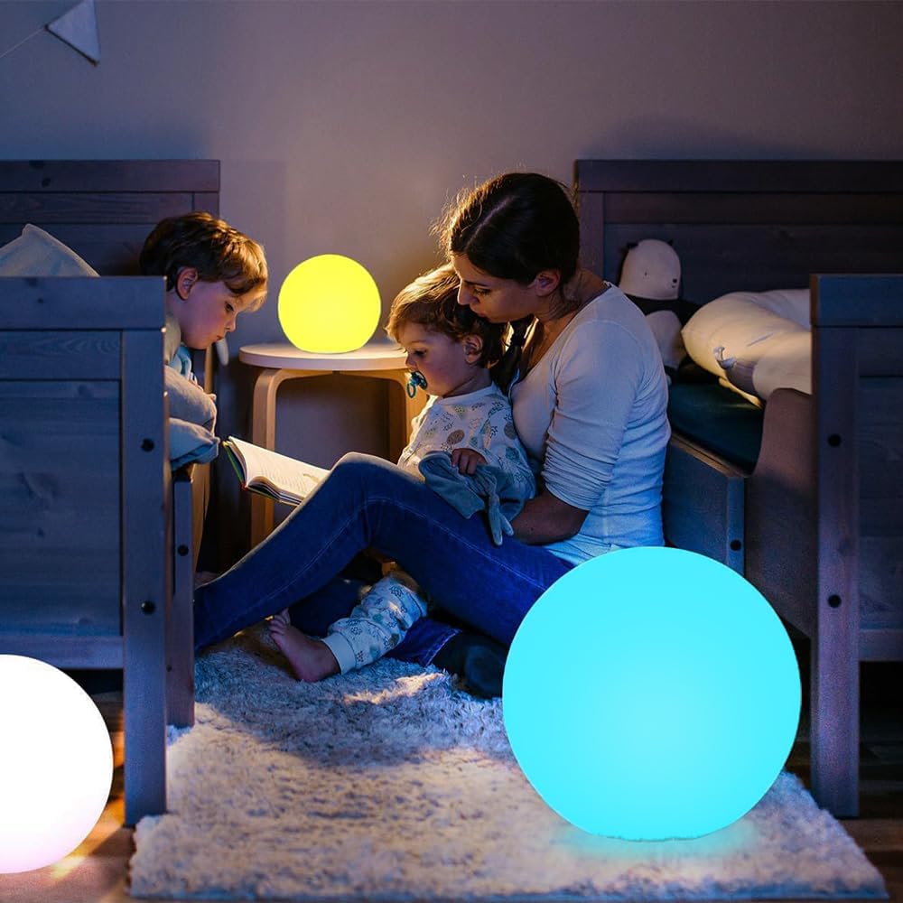 Globe Floor Lamp, 14-inch Color Charging Large LED Globe Orb Light Outdoor