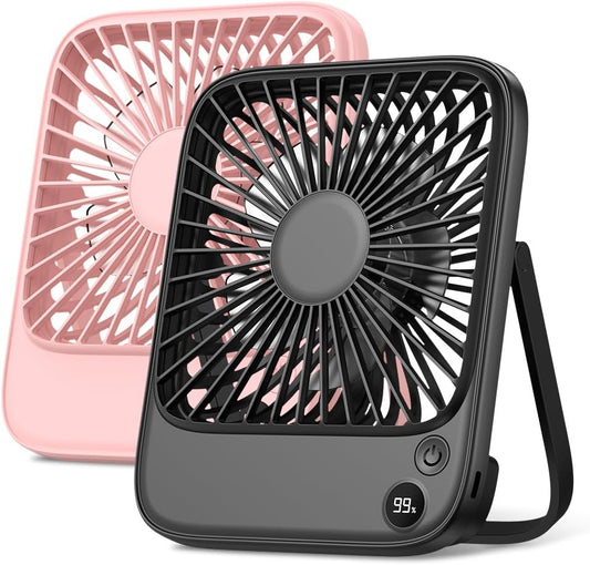 TOPK 2 Pack Portable Desk Fan 5000mAh, Quiet, Ultra-Thin | Rechargeable Fans, 4-Speed Quiet, LED Display For Office, Bedroom, Cruise & Travel