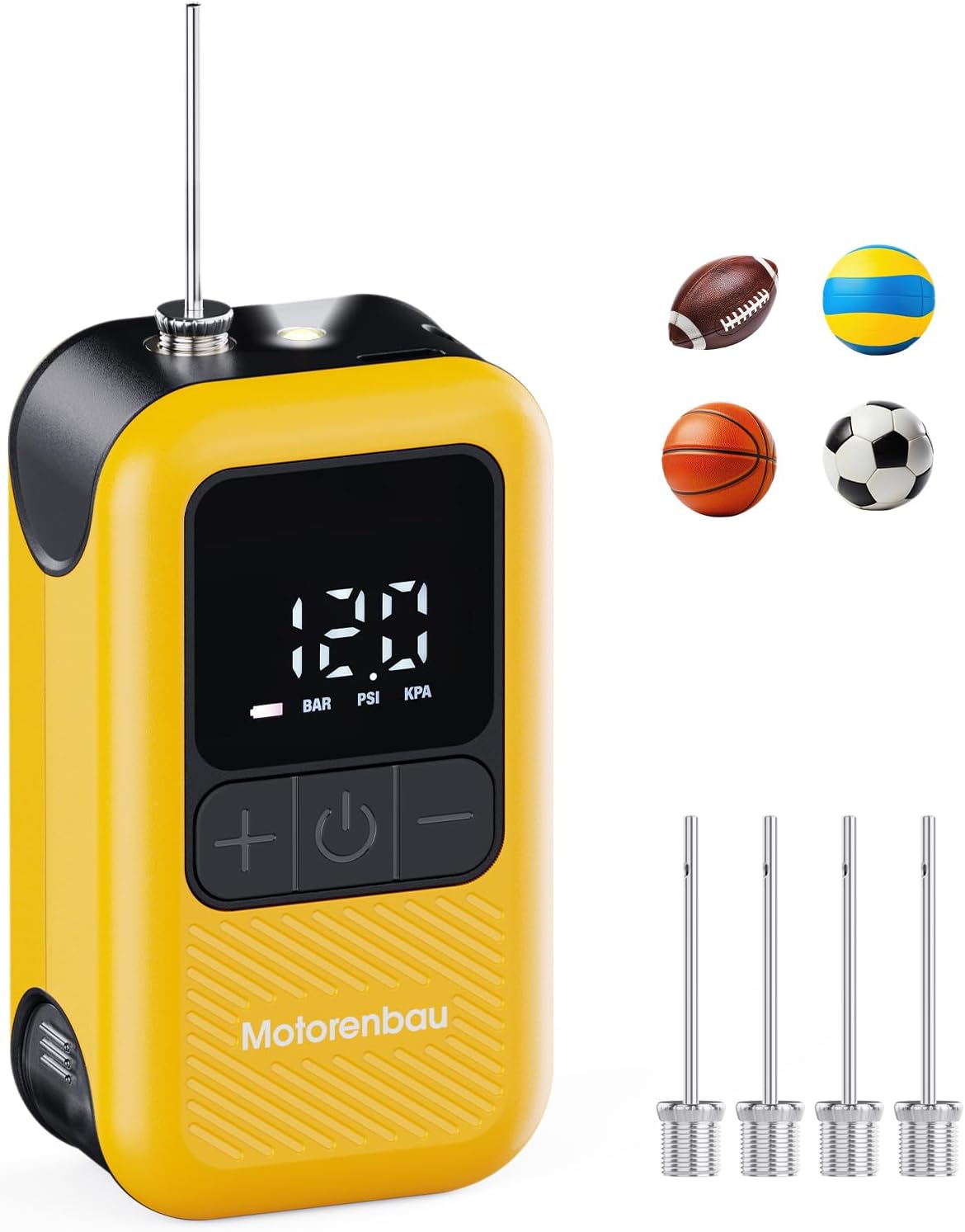 Electric Ball Pump for Sports Balls with LCD Display & LED Light | 3-17PSI Basketball Pump Fast Auto Inflation with 4 Needles, Preset Pressure for Soccer Football Volleyball