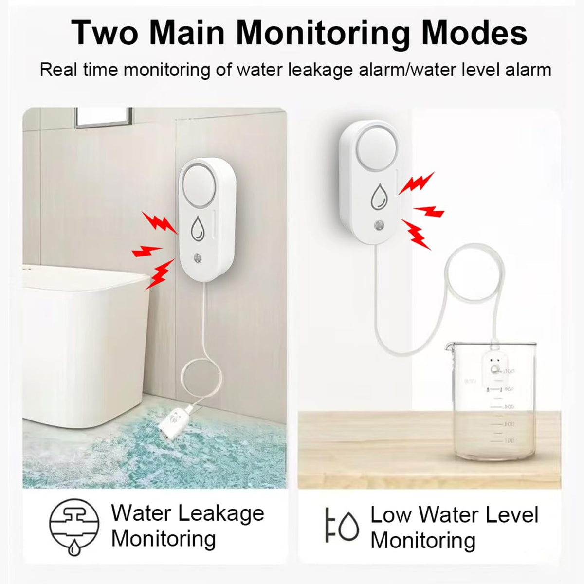 Haozee Zigbee Water Detector with 110 dB Siren Alarm, Wireless Water Sensor | Flood Warning Alarm for Kitchen and Bathroom – Supports Home Assistant & Zigbee2mqtt