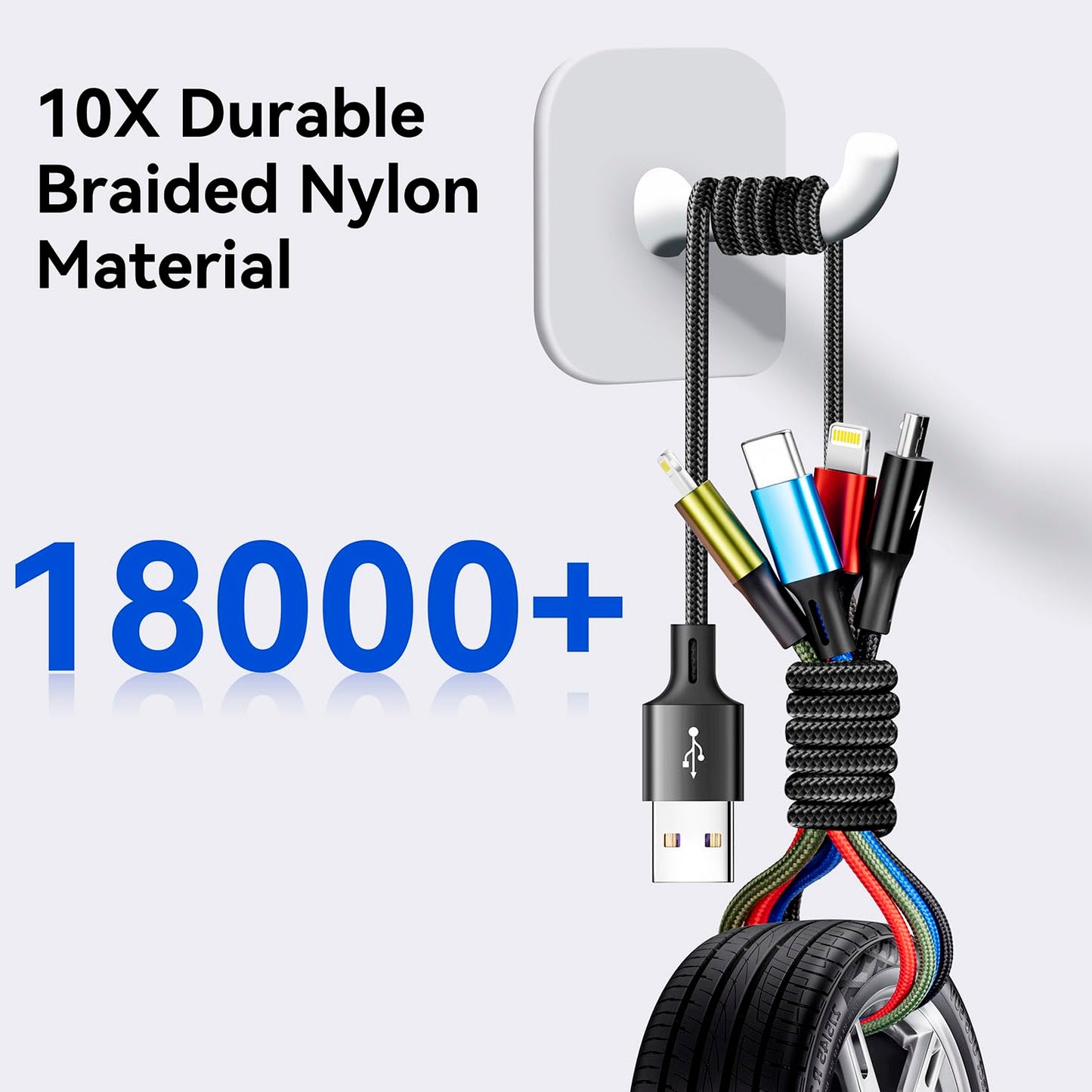 4 in 1 Multi Charging Cable ,3.5A Multiple Charger Cord Braided,2Pack 4Ft | Multi USB Cable, Car Charging Cord with Lightning/Type C/Micro Ports for Cell Phones/iPhone17-8/Tablets/Galaxy & More