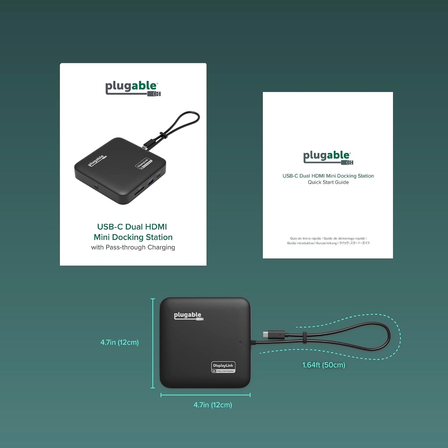 Plugable 7-in-1 USB-C DisplayLink Dock – Dual 4K 60Hz HDMI, USB-C & USB-A (10Gbps), SD Card, Gigabit Ethernet, 100W PD Charging – Compatible with macOS & Windows, MacBook Dual Monitor Support