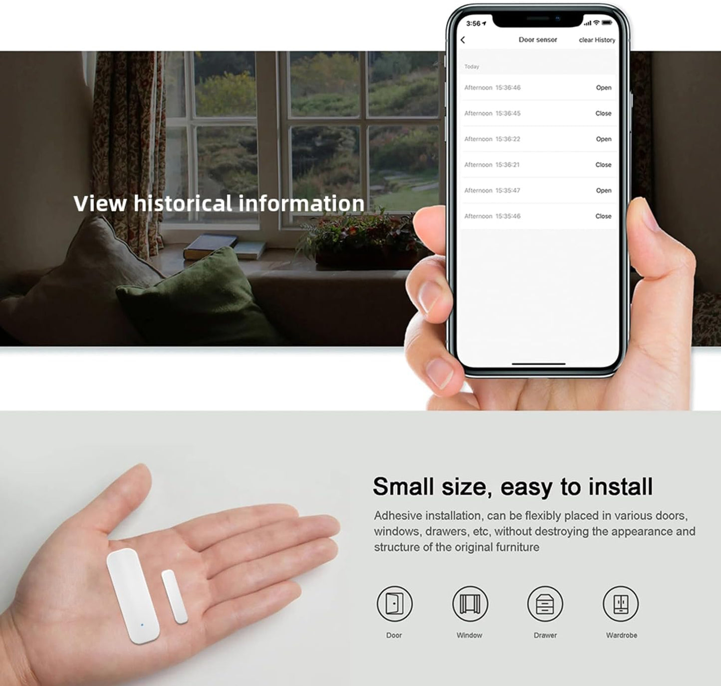 WiFi Door Sensor Window Detector: Smart Window Contact Sensor, Wireless Magnetic Door Open Detector with Free Notification Alerts, Compatible with Alexa Google Assistant (1-Pack)