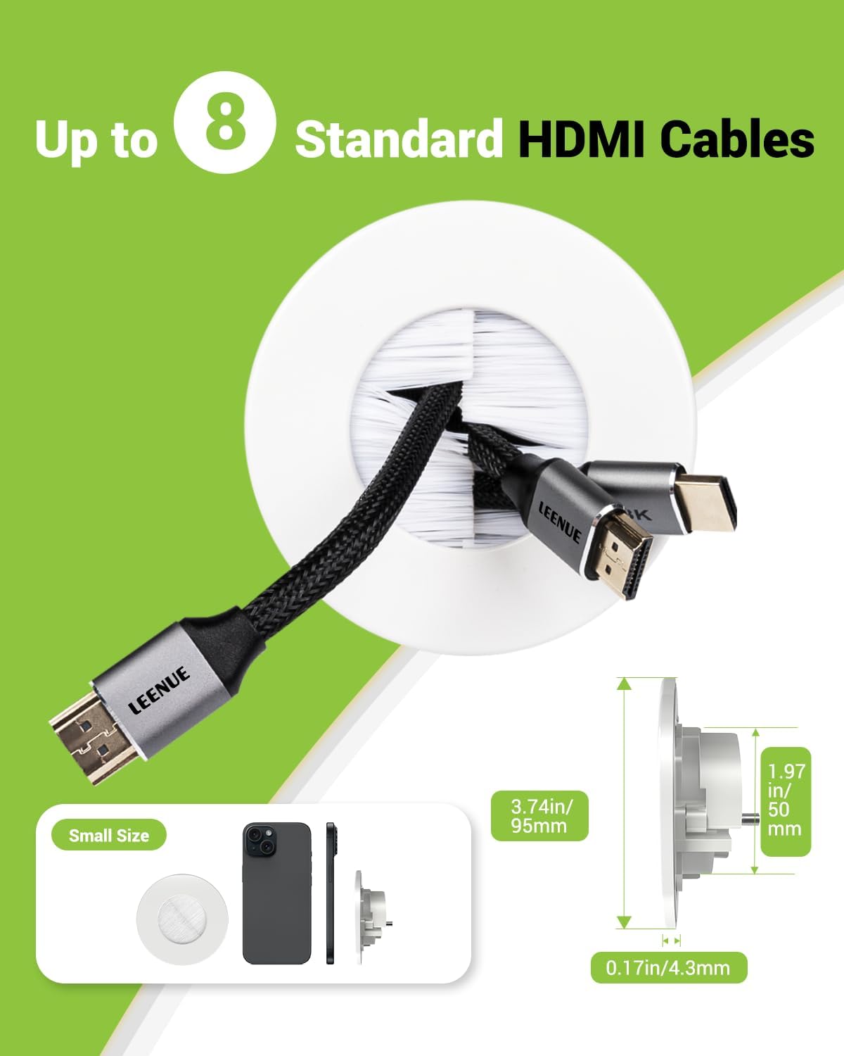 in Wall Cable Management Kit for Wall Mounted TV, with Hole Saw | Slim Wall Cable Pass Through, TV Wire Hider Kit, For Network, HDMI, Speaker, Coaxial Cables, White, 2 Pack