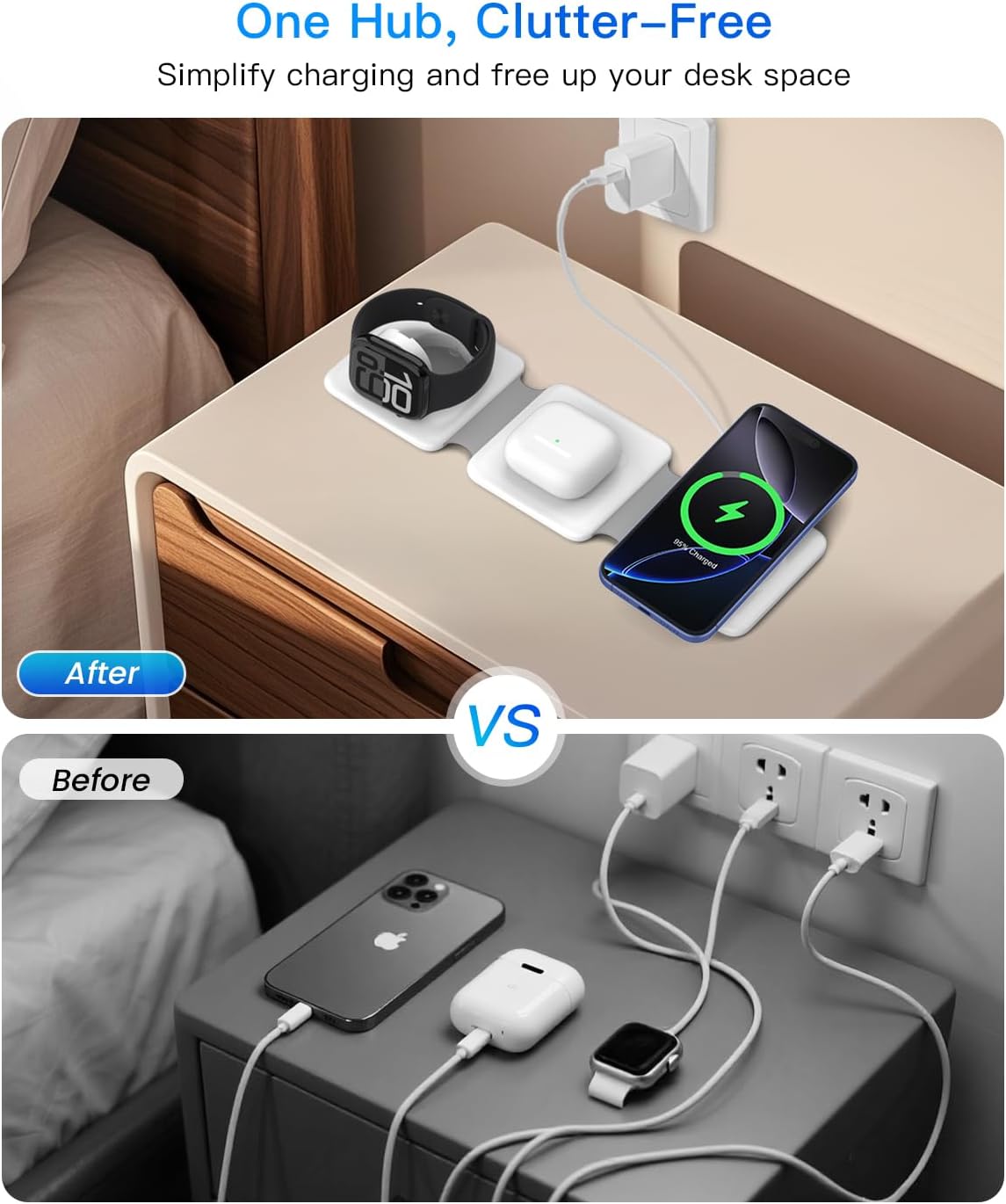 Charging Station for Apple Multiple Devices - 3 in 1 Foldable Magnetic Wireless Charger Dock - Travel Charging Pad for iPhone 17 16 15 14 13 12 Pro Max Plus Watch & Airpods