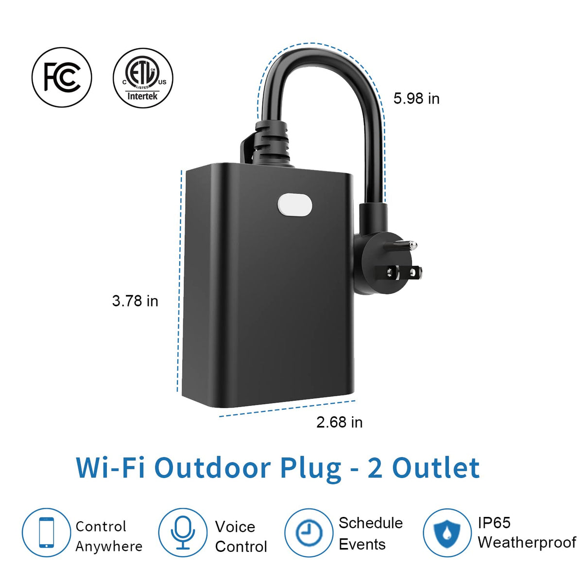 New One Outdoor Smart Plug, 2.4G WiFi Outdoor Outlet with Dual Outlets, Compatible with Alexa, Google Home, Smart Life, Wireless Voice Remote Control, IP65 Waterproof, 125V 15A ETL FCC Certified