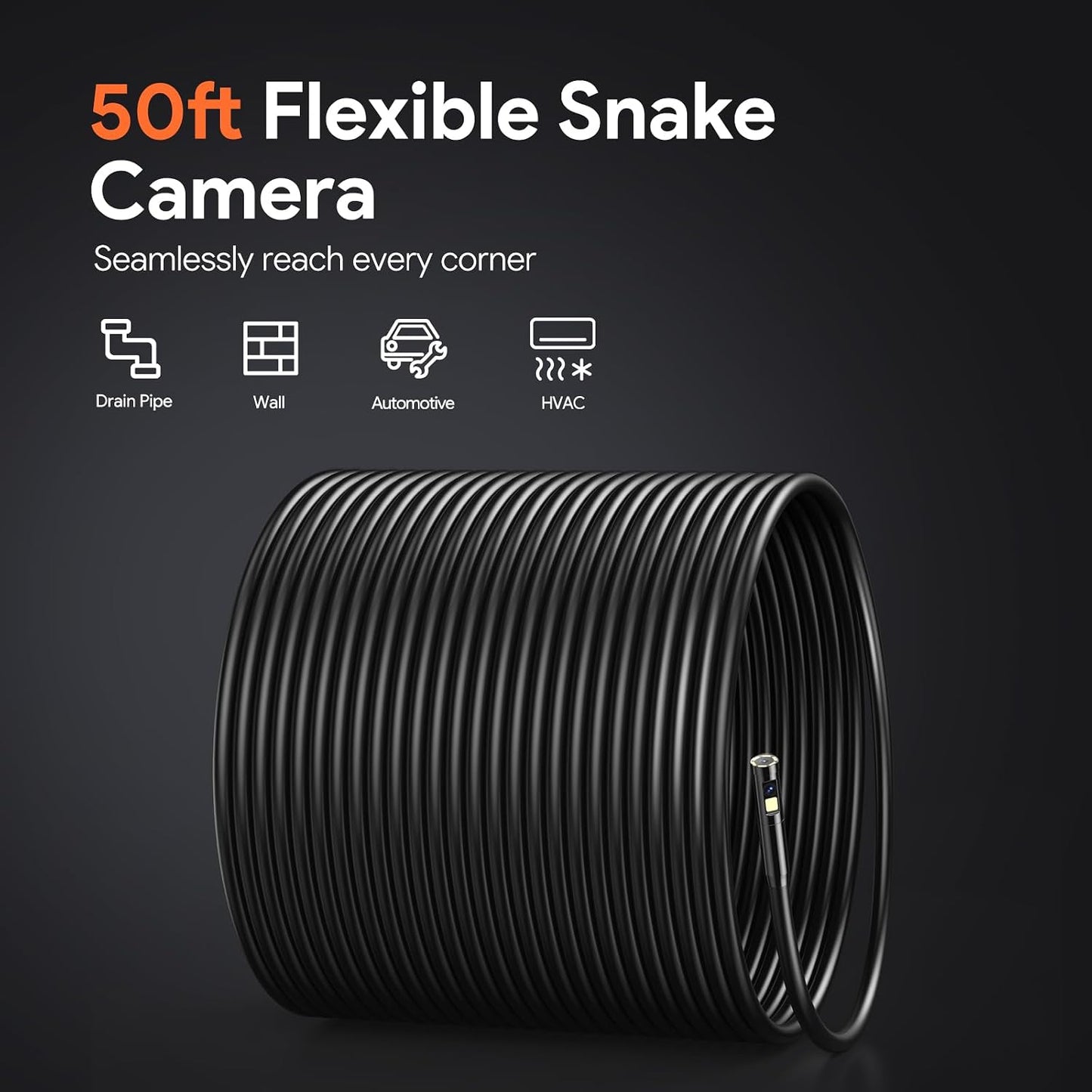 DEPSTECH 50FT Endoscope Camera, 5" IPS Screen Triple Lens Inspection Camera | 1080P HD Endoscope Camera with 10 LED Light,Semi-Rigid Snake Cable, Photo & Video, IP67 Waterproof for Plumbing, Pipe, Drain
