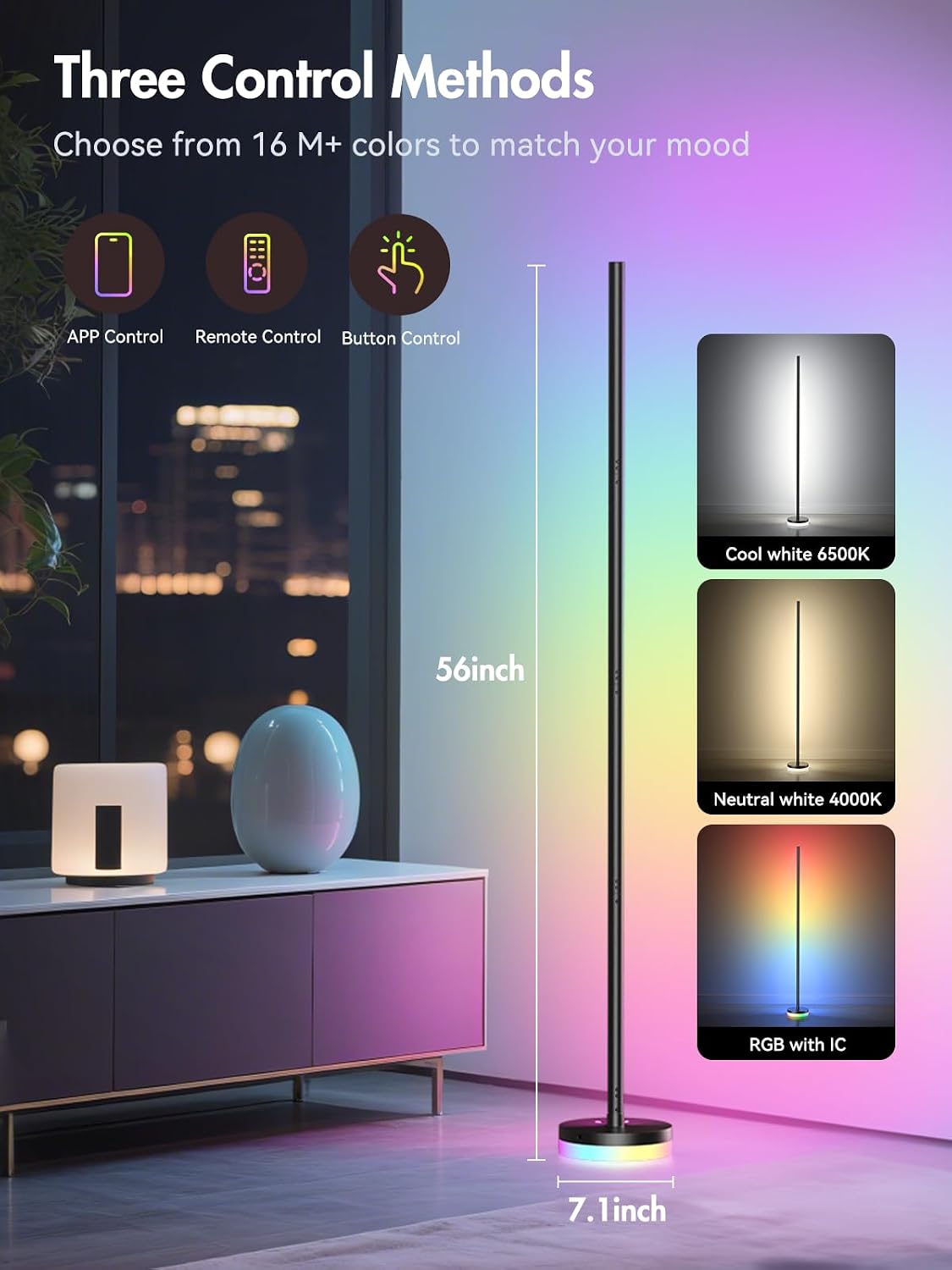OIYN Corner Floor Lamp 2 Pack,RGBICW LED Corner Lamp with 1300lm Smart Modern Floor Lamp,App & Remote Control,Music Sync,Color Changing Standing Lamp for Bedroom Living Room and Gaming Rooms