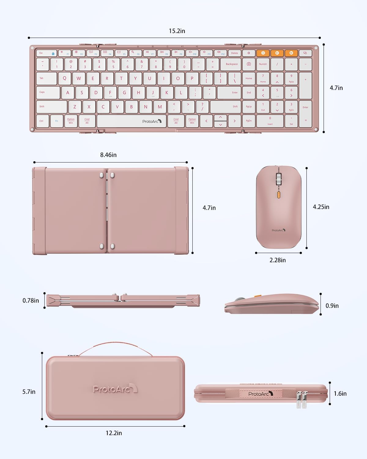 ProtoArc XKM01 Full-Size Foldable Keyboard Mouse Combo for Travel - Pink