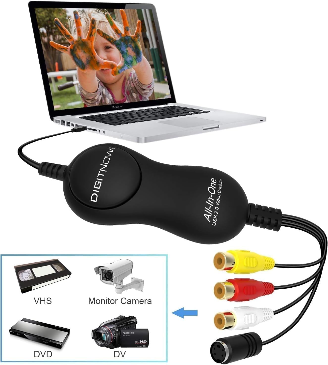 USB 2.0 Video Capture Device, VHS to Digital Converter, VHS VCR TV to DVD Converter for MAC/PC/TV/Camcorder, MAC OS Windows Compatible