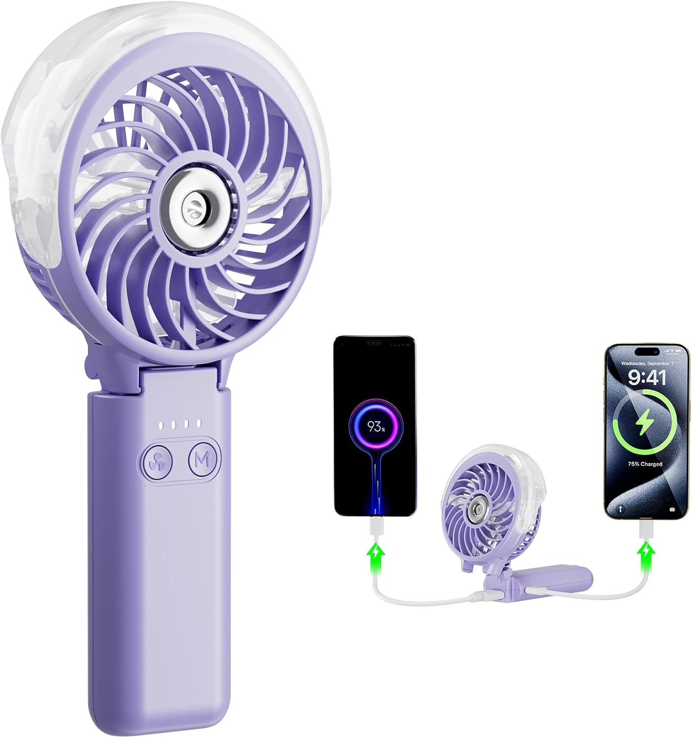 HandFan 5200mAh Upgraded Portable Misting Fan, Rechargeable Handheld Mister Fan, Spray Water Mist Fans, Mini Cooling AC Ice Fans for Beach Travel Concerts, Gifts for Women(Light Purple)