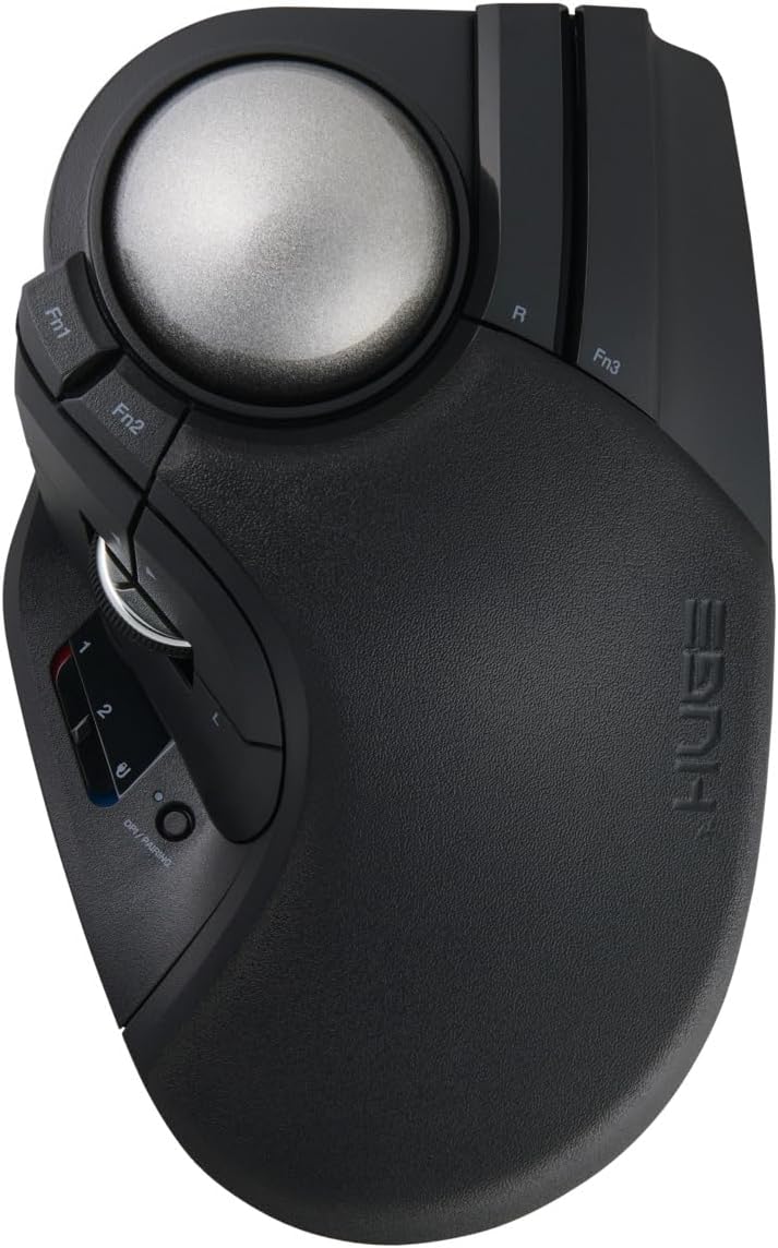 ELECOM Huge Plus Wireless Trackball Mouse, Ergonomic 52mm Large Ball, Multi-Connection Bluetooth, 2.4GHz Wireless, Wired, 10 Programmable Buttons, Rechargeable, Silent Clicks, for Windows PC Mac iPad