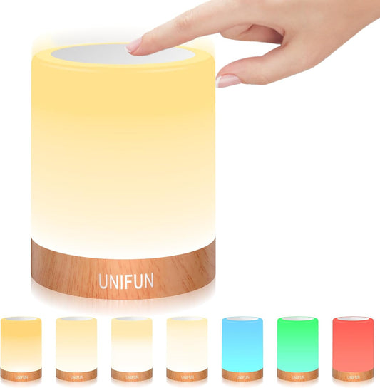 UNIFUN Bedside Touch Lamp Rechargeable Dimmable RGB LED Table Night Light | Easy Touch Control Design , Rechargeable Battery With Portable Cordless, RGB Color Change,Multiple Use for Bedroom, Nursery