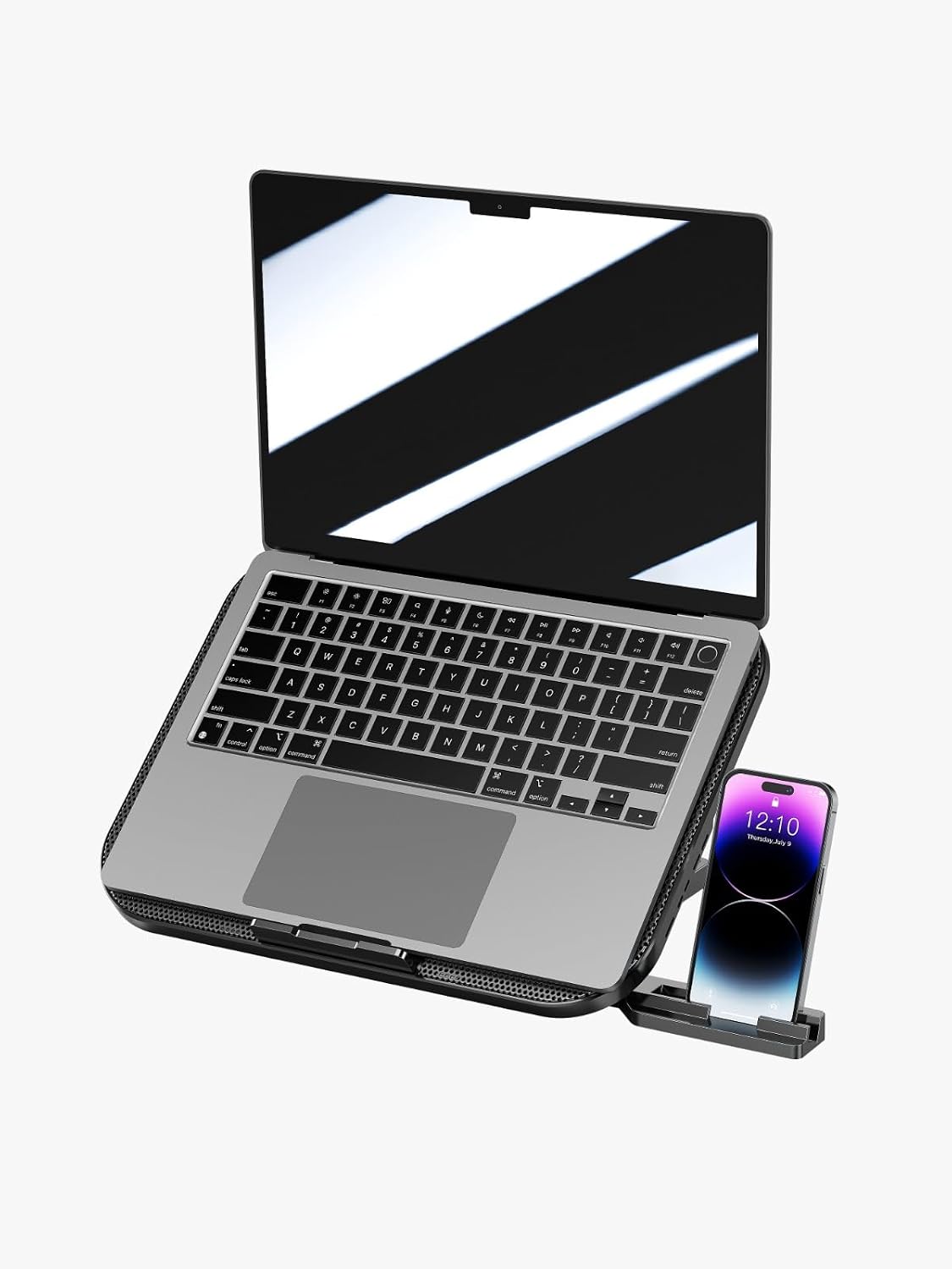 Laptop Cooling Pad with 3 Quiet Fans, 5-Level Height Adjustable Ergonomic Stand, 2 USB Ports & Phone Holder, Fits 12-17 Inch Laptops, Family-Friendly for Gaming/Work/Online Class