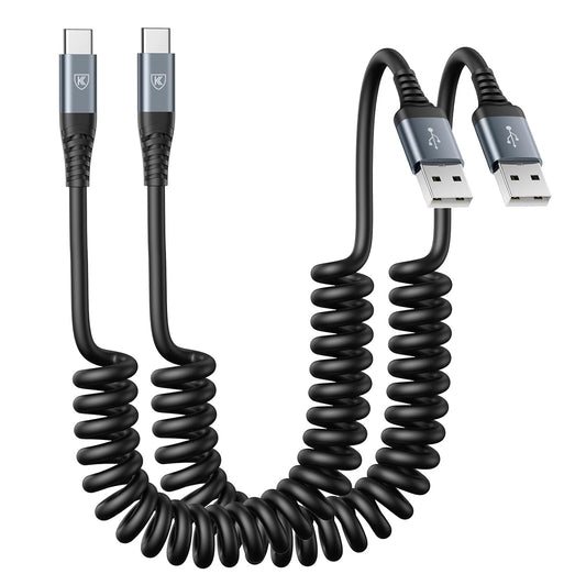 USB Type C Charger Cable Fast Charging, [2Pack, 3ft] Coiled USB A to Type C | Charger Cord for Car USB-C Cable Compatible with iPhone 17/16/15/Plus/Pro/Pro Max/Samsung Galaxy A10e A20 A50 S20 S10E
