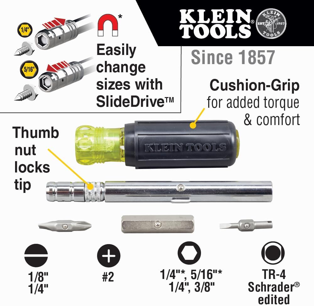Klein Tools 80049 HVAC Tool Kit with 3-in-1 Pocket Screwdriver, 8-in-1 Screwdriver / Nut Driver, and Digital Pocket Thermometer, 3 Piece