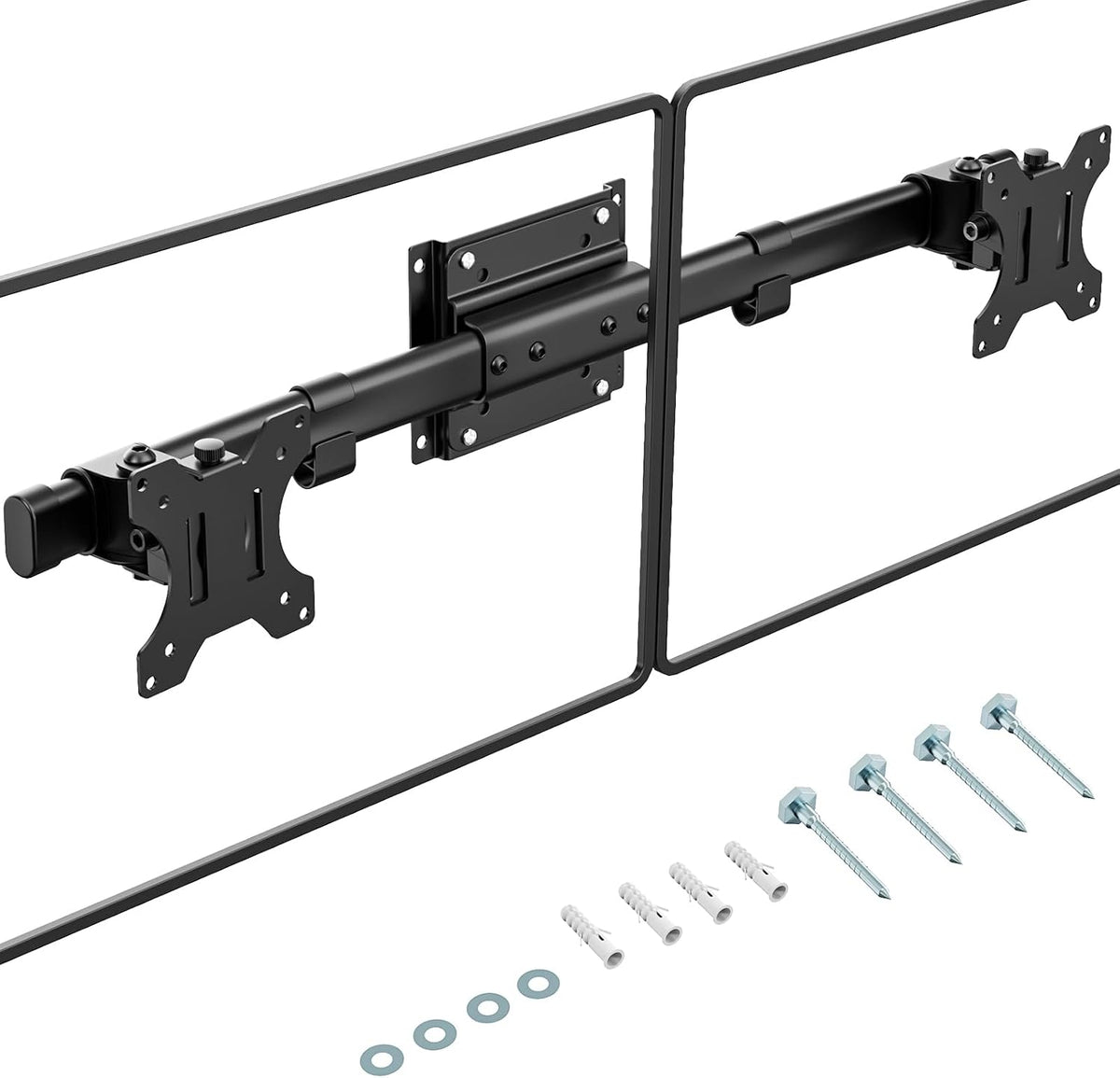 PUTORSEN Dual Monitor Wall Mount, Horizontal Assembly Mount for 2 Monitor Screens up to 27 inches,Max. 10kg, VESA 75x75/100x100mm