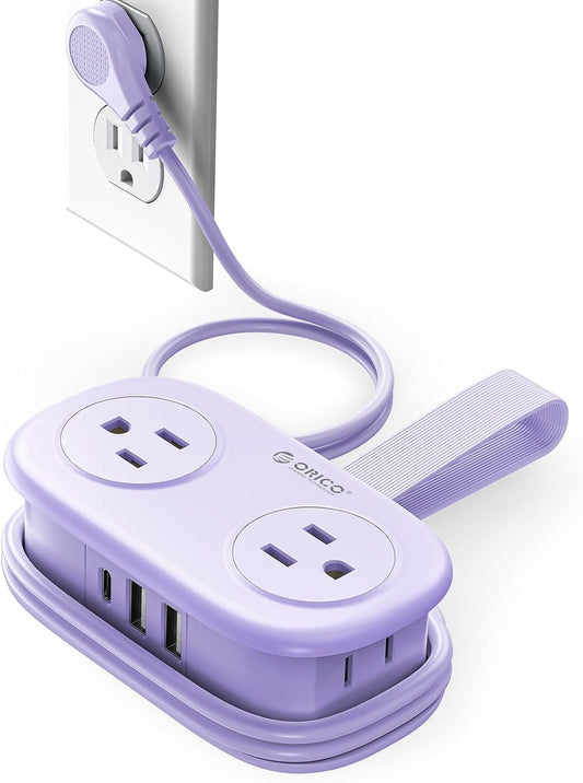 ORICO Purple Cruise Approved Travel Power Strip with 4FT Extension Cord | 4 AC Outlets, 2 USB-A Ports, and 1 USB-C Port, with Non Surge Protector for Travel/Dorm/Office ETL Listed -AP3
