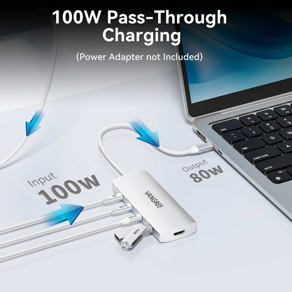 VANGREE USB C Hub 8 in 1, 3 USB-C+3 USB-A 3.2 10Gbps, 4K60Hz HDMI, 100W PD