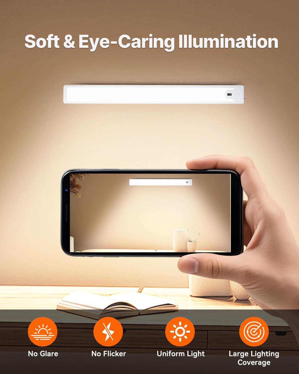 16 Inch Under Cabinet Light, Hand Wave Sensor 83 LED Indoor Cabinet Lighting, USB Rechargeable Cordless Closet Light, Stepless Dimming Under Counter Light for Kitchen, Shelves, Bedroom, 2 Pack