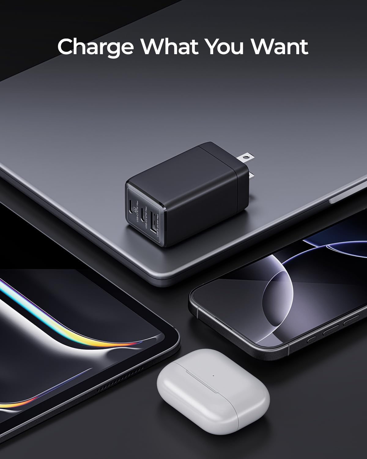 67W USB C Charger, 3-Port GaN Fast Charging Block with Foldable Plug, Compatible with MacBook Pro/Air, iPad Pro, iPhone 16/15/Pro, Galaxy S25/S24, Note20, Pixel, Apple Watch, (Black)