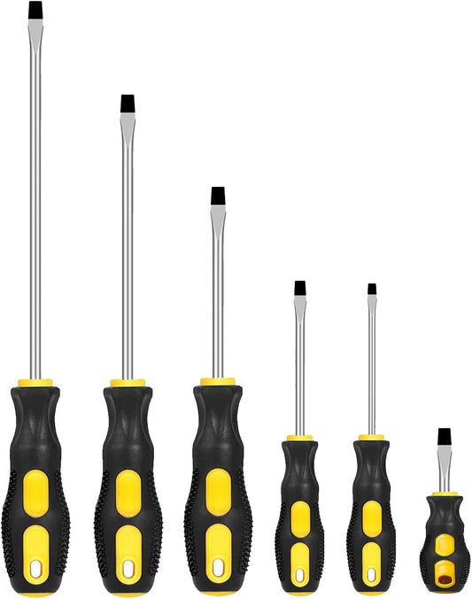 6-Piece Magnetic Slotted Screwdriver Set, Professional Cushion Grip | Flat Head Screwdrivers Hand Tool Set