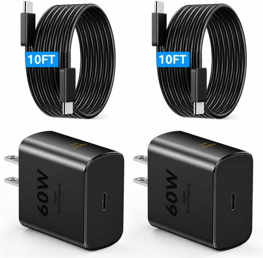 60W Super Fast Charger USB C, Type C Charger Fast Charging Android Phone Charger Block with 10FT USB C Chargers Fast Charging Cable Cord for Samsung Galaxy S26 Ultra/S26+/S26/S25Ultra/S25/S24-Black