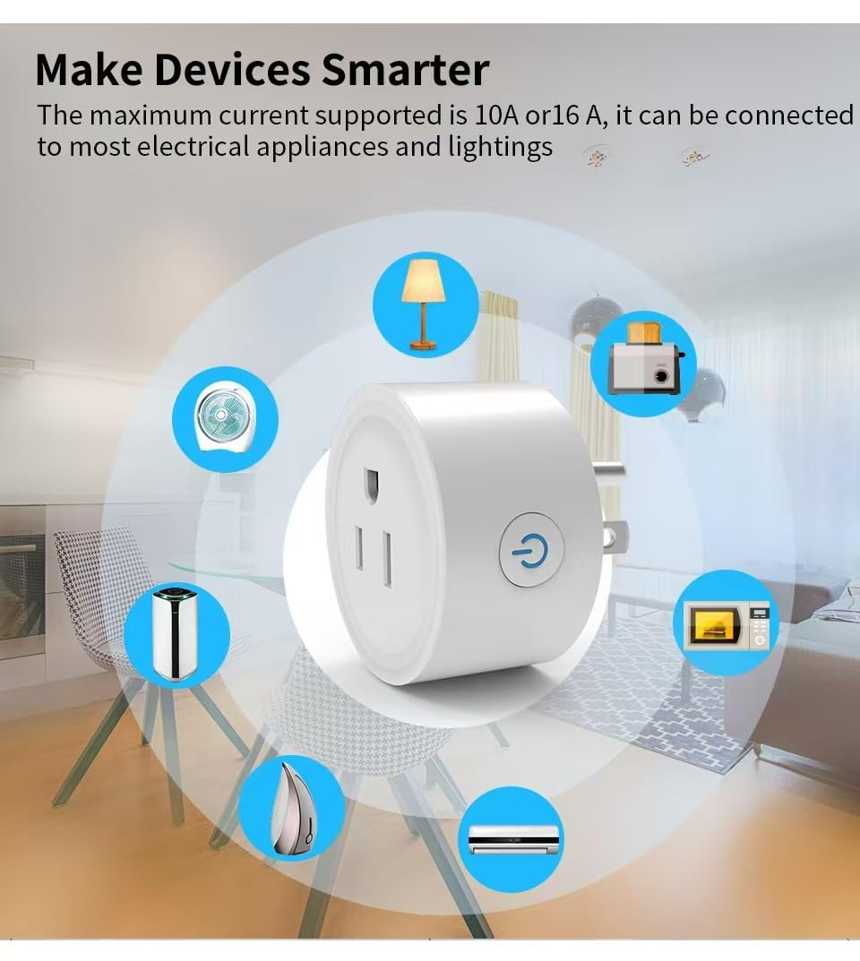 Smart Plug, WiFi Outlet Compatible with Alexa & Google Assistant, Smart Outlet 16A/2200W Max, Smart Home Automation, APP Remote Control, Timer&Schedule, 2.4G Wi-Fi Only, 2 Pack