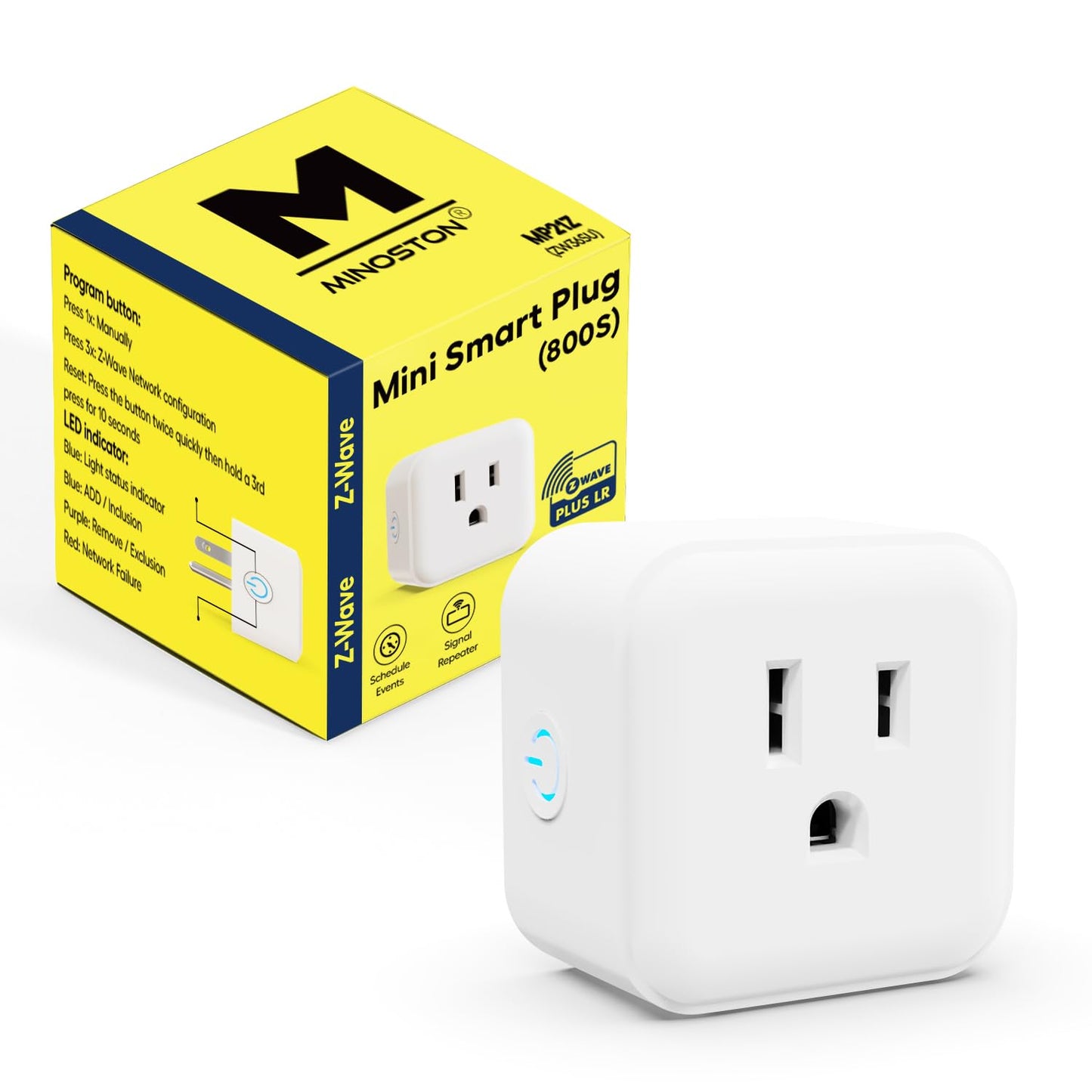 Minoston Smart Plug, 15A Mini Z-Wave 800 Series Plug-in Socket with Built-in Repeater andRange Extender, Z-Wave Hub Required, Compatible with SmartThings, Wink, FCC and ETLListed, MP21Z