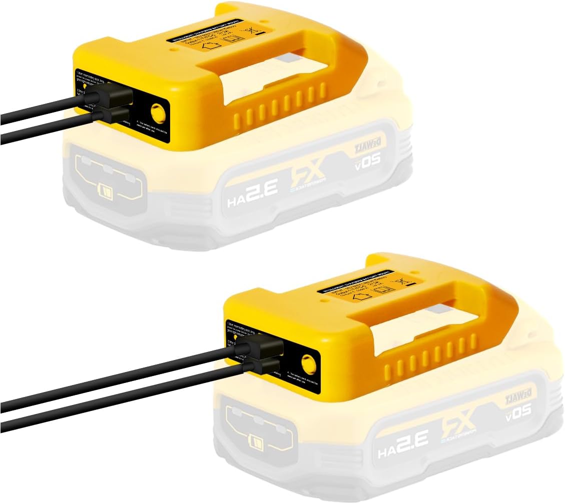 2 Pack USB Battery Adapter Compatible for Dewalt 20V Battery, Battery Converter with USB and Type-C Output Ports for Camping, Travel, Outdoor Indoor Work (Adapter Only)