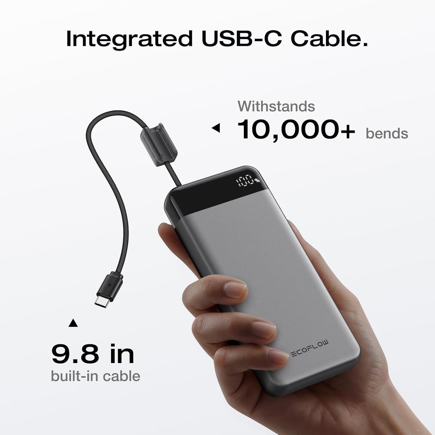 EF ECOFLOW Rapid 20000mAh Power Bank, 45W Max Fast Charging,Portable Phone Charger Built in USB C Cable and USB-C&A Port Digital Display Battery Bank for iPhone 17/16/15 Series, Samsung S23 ipad 11