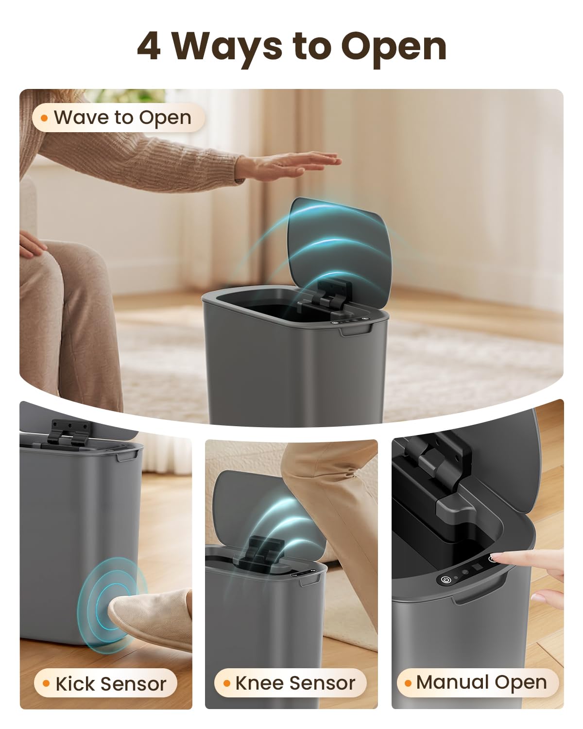 Cesun 5 Gallon Automatic Bathroom Trash Can with Lid, Grey, Touchless