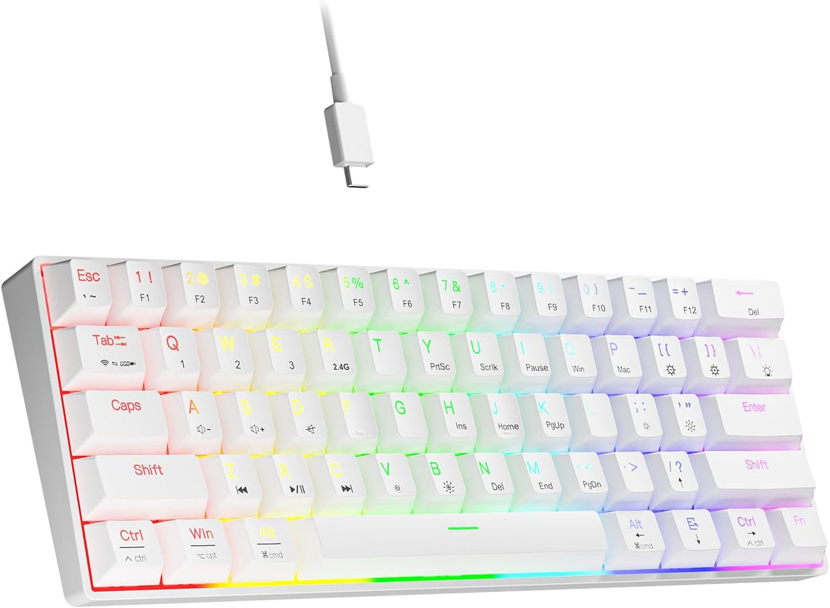 Newmen GM610 60% Wireless Mechanical Gaming Keyboard (Linear Red Switch) | 60% Wireless Gaming Mechanical Keyboard,Wired/Bluetooth/2.4G RGB Backlit, Anti-Ghosting Keys,Programmable,Hot-Swappable