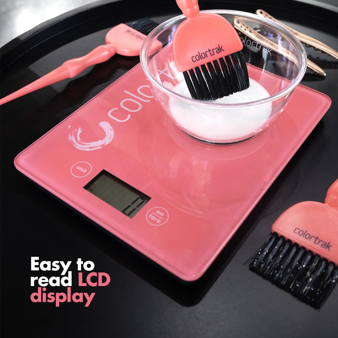 Colortrak Digital Scale, Tempered Glass, 8" x 6.5" | Measures lb, Oz, ml, G & Kg Quantities, Sleek Design Fits Most Color Trays & Stations, Designed for Professional Salons