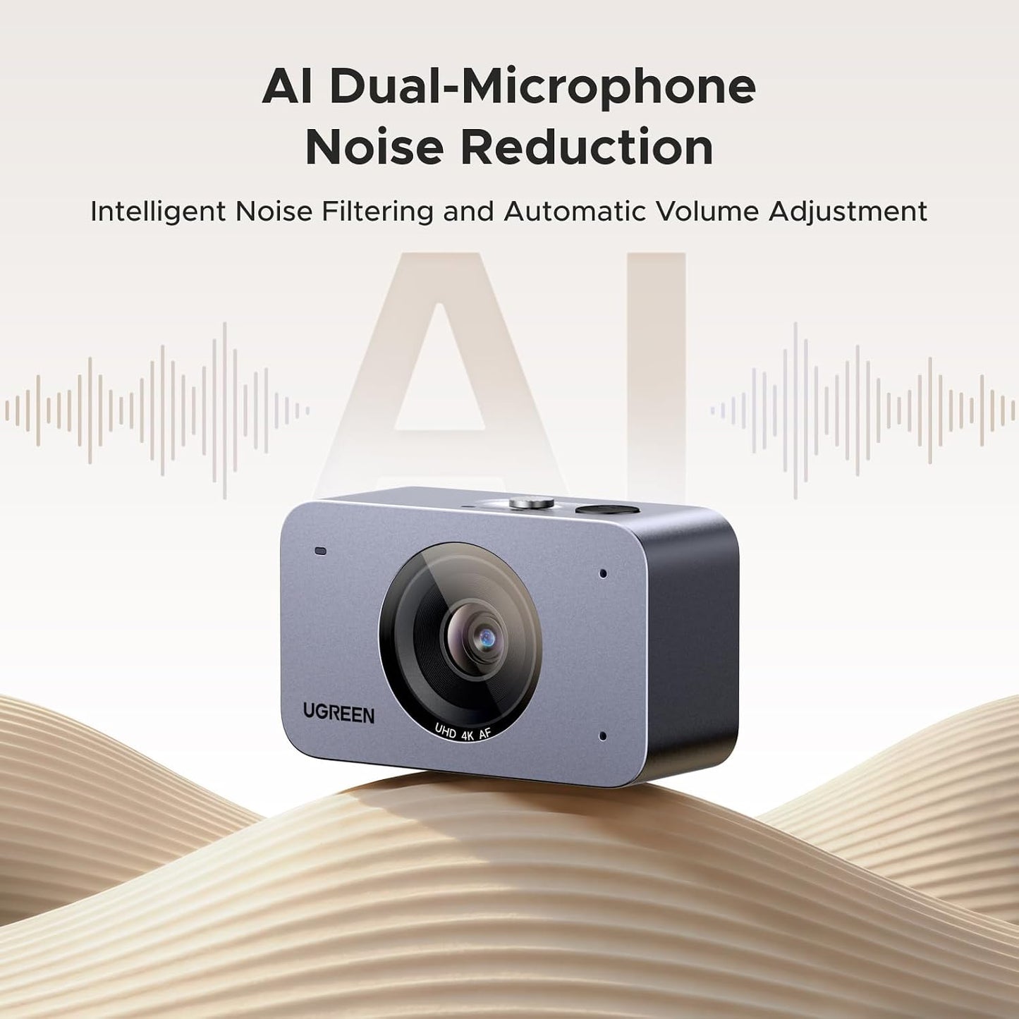 UGREEN 4K Webcam with Auto Focus, Dual AI Noise-canceling Mics for PC/Mac | 1/2.55" CMOS Sensor, 1080P 60FPS, Privacy Cover, Portrait Mode, Live Streaming, Conference, OBS, Zoom, Teams