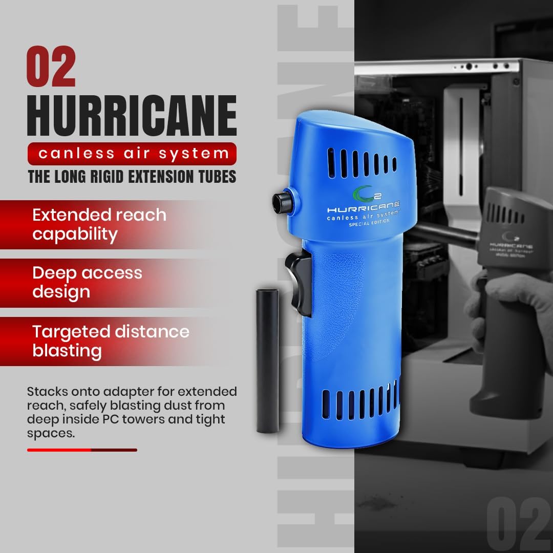 O2 Hurricane Air Duster - Rechargeable Air Blower with 200 MPH Airflow - 5 Attachments Dust Removal Tool - Compressed Air Alternative for Electronics, Computers & Car Detailing
