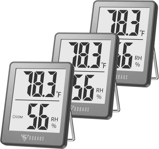 DOQAUS 3 Pack Digital Hygrometer Indoor Thermometer Humidity Monitor, Grey