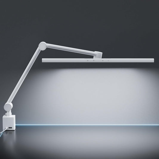 deeloop Dual Arm Desk Lamp with Clamp, CRI95+ Asymmetric LED Light wiht USB